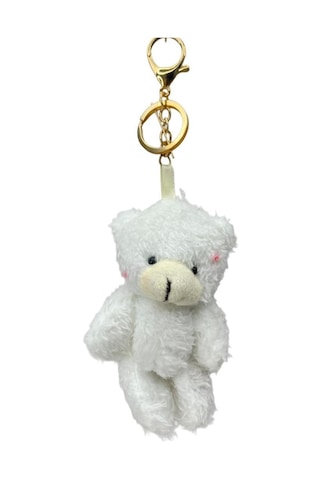 Sevimli Peluş Pembe Yanaklı Beyaz Ayıcık Anahtarlık Çanta Süsü 12cm