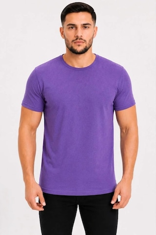 Tarz Yeri Erkek Basic Tişört Bisiklet Yaka Kısa Kol Günlük Yazlık Slim Fit T-shirt - Mor