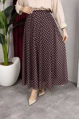 Hira Life Fashion Kadın Astarlı Puantiye Desenli Tül Etek Kahverengi-bej Kahverengi-bej