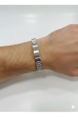 Siyah Deri / Çelik Erkek Deri Bileklik 20 Cm - Ebl0036 Çok Renkli