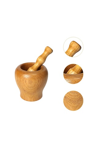 Homyl Mutfak Ahşap Harç Ve Havanya Set Sarımsak Zencefil Açık Kahverengi