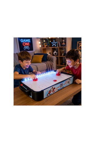 Led Işıklı Masaüstü Air Hockey Oyunu 50x30 Cm 2 Kişilik Hava Hokeyi Arcade Oyun Seti