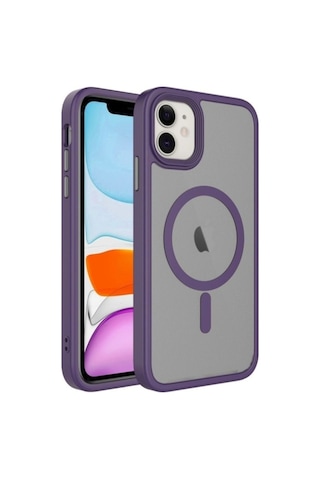 Apple Uyumlu iPhone 12 Kılıf Mat Arka Yüzey Wireless Şarj Özellikli Zore Flet M-safe Kapak Derin Mor