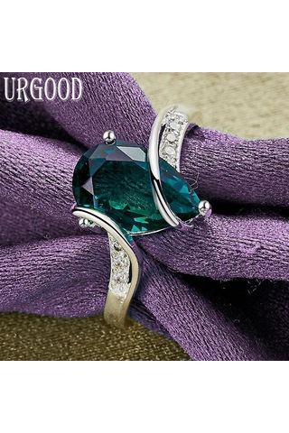 925 Ayar Gümüş Yeşil Aaa Zirkon Yüzük Parti Hediye Moda Takı