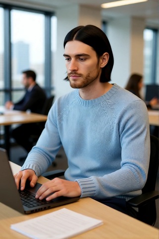 Frm Erkek Mavi Bisiklet Yaka Fitted Seamless Reglan Kol Akrilik Triko