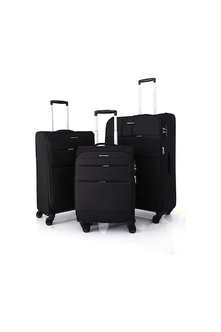 04pc4200 3'lü Set Ultra Light Hafif Lüx Kumaş Tekerlekli Valiz Siyah Siyah