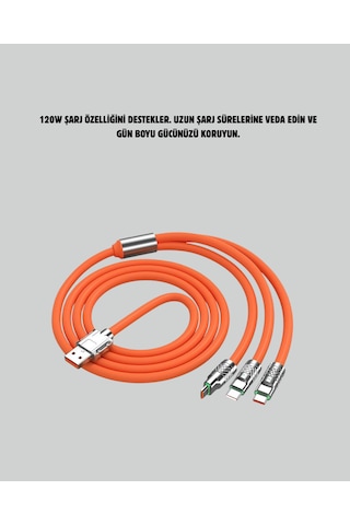 120 W Hızlı Çözüm Sunan 3'ü 1 Usb Şarj Kablosu Sağlam Gövde Standart