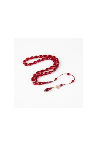 Ateş Kehribar Beyzi Kesim Bilek Boy 5.5x8.5mm Tesbih - Koyu Kırmızı Kırmızı