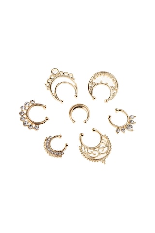 Homyl 21 Parça Kristal Sahte Septum Clicker Burun Halkası Altın