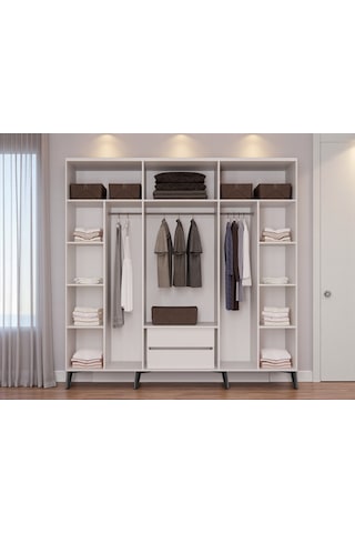 Tomris 6 Kapaklı Çekmeceli Mdf Membran Dolap Reflekte Cam Gardırop Beyaz