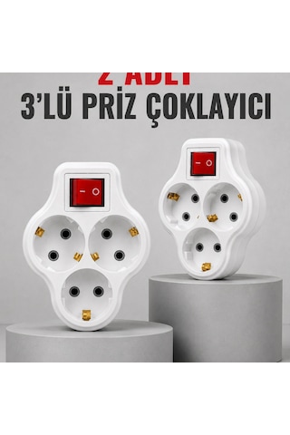 Direkt Duvar Prizine Takılan 3 Lü Priz Adaptörü Anahtarlı Priz Çoklayıcı 2 Adet Diğer