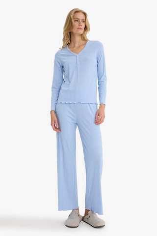 Defacto Pijama Takımı Regular Fit Ribana Uzun Kollu Üst Uzun Alt-fall İn Love D2273ax25aube551 Mavi