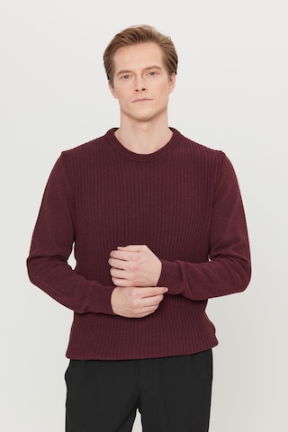 AC&Co / Altınyıldız Classics Erkek Bordo Pamuklu Standart Fit Normal Kesim Bisiklet Yaka Jakarlı Triko Kazak Bordo