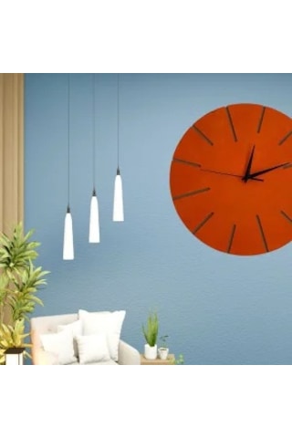 Northcity Ahşap Minimal Duvar Saati 33x33 Cm Turuncu - Estetik Ve Fonksiyonel Ev Dekorasyonu