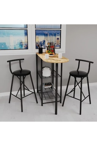 Mutfak Bar Masa Sandalye Döşemeli Bar Sandalye2 Kişilik Çam 1313