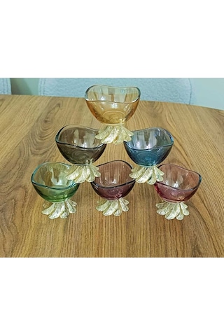 Elta Collection 6 Lı Kahve Yanı Renkli Mini Lokumluk Şekerlik Sosluk Reçellik Çerezlik Kase Altın