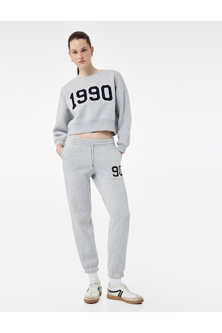 Koton Üç İplik Şardonlu Nakışlı Cepli Jogger Spor Eşofman Altı Gri Melanj 7wak40061nk