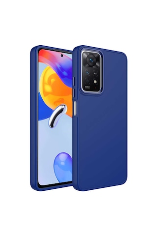 Zore Redmi Note 11s Global Kılıf Metal Çerçeve Ve Buton Tasarımlı Silikon Luna Ka Lacivert