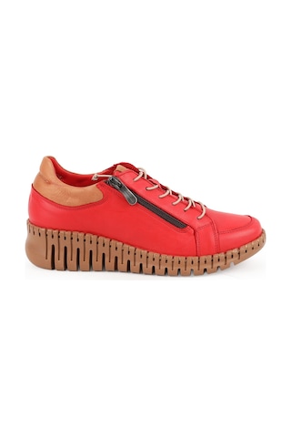 Mamma Mia Kadın Günlük Ayakkabı Hakiki Deri Kalın Dişli Taban Yandan Fermuarlı Bağcıklı Sneaker 26y-7755 Kırmızı-taba