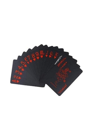 İskambil Kağıdı Destesi Oyun Kartları Su Geçirmez Pvc Parlak Siyah Deste 8,7cm X 5,7cm 54'lü Kırmızı