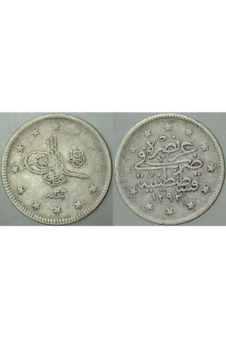 Iı. Abdülhamid Gümüş 2 Kuruş 129333. Kostantiniyye Darbı. Osmanlı İmparatorluğu.