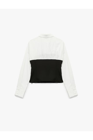 Koton Slim Fit Uzun Kollu İki Farklı Kumaş Kullanımlı Korse Detaylı Gömlek Beyaz 6wak60074uw Beyaz