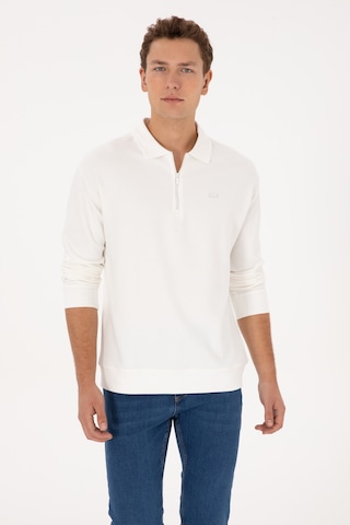 U.S. Polo Assn. Erkek Comfort Fit Yarım Fermuarlı Beyaz Sweatshirt 50316484-VR184