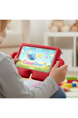 Caseonn Samsung Galaxy Uyumlu Tab A9 X110 / Tab A11 Kılıf Tutma Kollu Silikon Kırmızı Diğer
