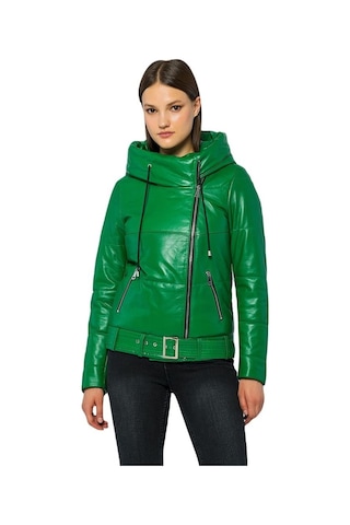 Basics&more Kadın Kapüşonlu Şişme Hakiki Deri Ceket - Elle 001