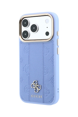 Apple Uyumlu iPhone 18 Pro Kılıf Guess Lisanslı M-safe Özellikli Şeritli Peony 4g Ve Yazı Logolu Kapak Açık Mavi