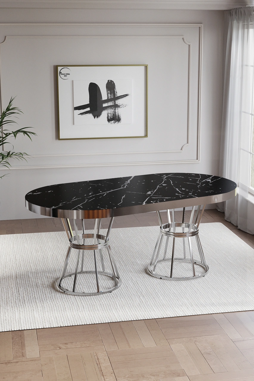 Bohem Polo Mutfak Masası Takımı 4 Sandalyeli Gümüş Gri