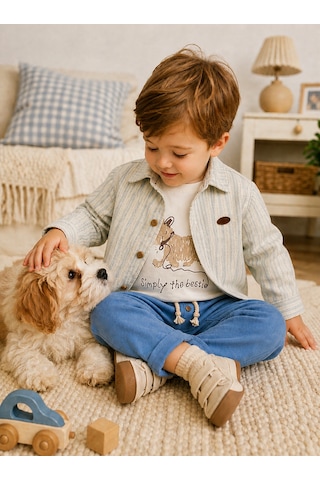 Babyhola Erkek Bebek Çocuk Takım The Bestie Köpek Baskılı 3'lü Takım 2214 Mavi