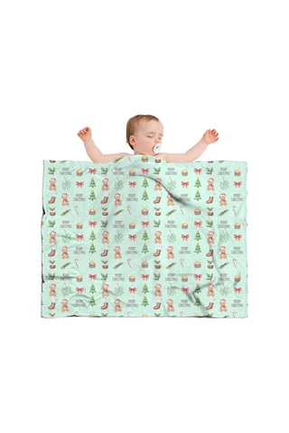 Noel Desenli Bebek Battaniyesi 40x30 İnç, Polar, Yumuşak, Hafif Ve Kalın Noel Çorap Ayısı