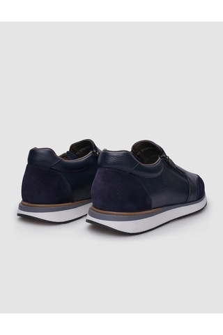 %100 Hakiki Deri Lacivert Fermuarlı Erkek Sneaker Lacivert