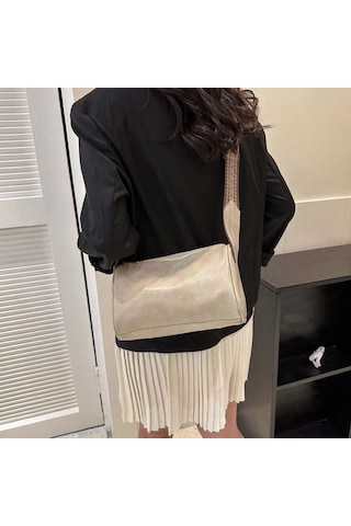 Dachuang Girly Geniş Vuruş Tek Omuzlu Crossbody Çanta-vintage Tarzı Kadınsı El Çantası Creamy-white