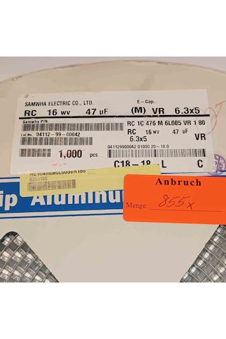 Rc1c476m6l005vr180 47mf 16v 6.3x5 Smd Kondansatör 100 Adet