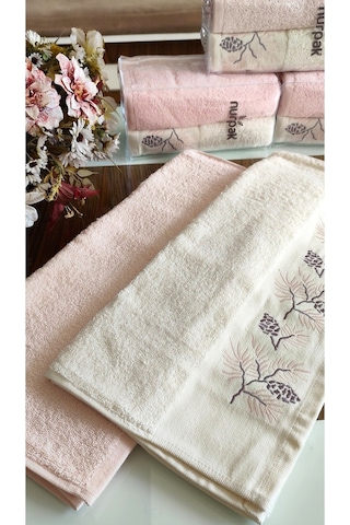 Nurpak Çeyizlik 2.li Set Lüks 50x90cm. %100 Pamuk El,yüz Havlusu Özel Hediyelik Ambalajda pudra
