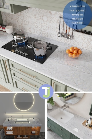 Technojet Kendinden Yapışkanlı Mermer Desen Folyo Mutfak Banyo Tezgah Duvar Masa Kaplama 60cmx500cm 001