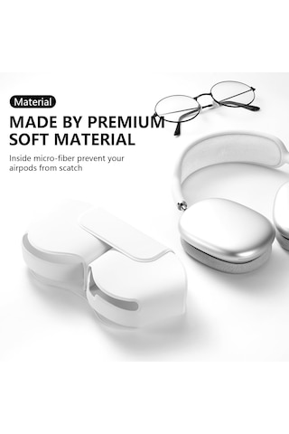 Apple Uyumlu AirPods Max İle Uyumlu Koruyucu Kılıf, Pu Deri, Mıknatıslı Kapama, Sleep Mode Destekli, Çizilmez Beyaz