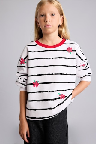 Defacto Relax Fit Çizgili Çiçekli Bisiklet Yaka Uzun Kollu Sweatshirt Kız Çocuk I4151a826auwt34 Beyaz-wt34