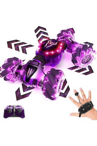 Mj Toys Uzaktan Kumandalı Şarjlı Led Işıklı Bilekten Kontrollü Araba Akrobat Drift Stunt 4x4 Oyuncak Araba Mor