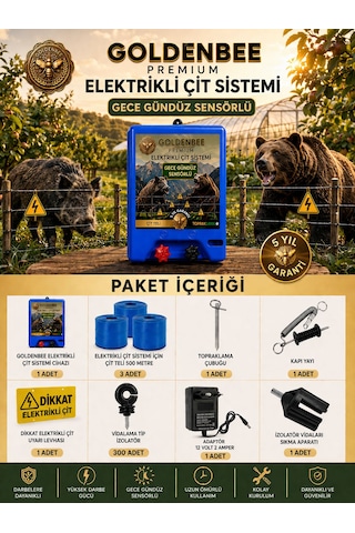 Goldenbee Start Kit Elektrikli Çit Sistemi Domuz Ve Ayı Kovucu 1500mt Adaptörlü Model Set-103