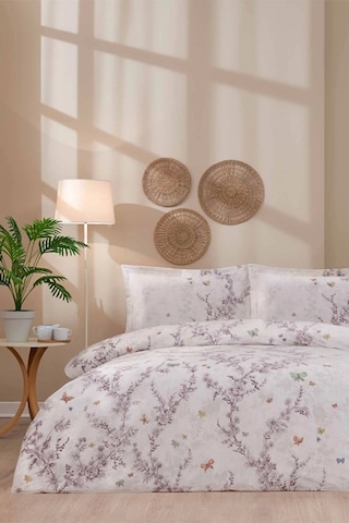 Özdilek Bloomlight Çift Kişilik Nevresim Takımı %100 Pamuk Ranforce 200x220 Yeşil Çiçek Desenli Krem