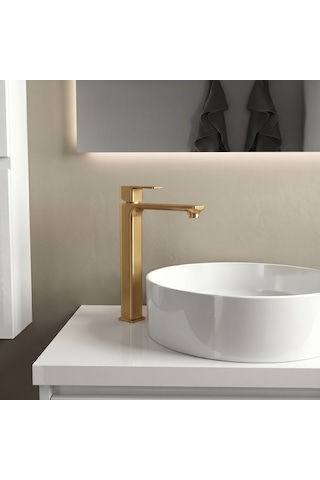 Adell Bloc Uzun Lavabo Bataryası Mat Altın Fırçalı Brushed Gold Modern Lavabo Musluğu 159401518 Altın - Gold