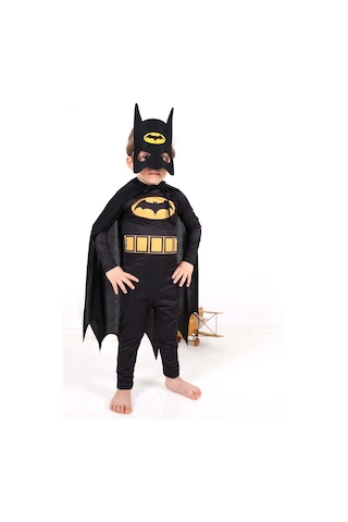 Batman Çocuk Kostümü - Maskeli Pelerinli Batman Kostümü Betmen