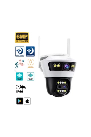Ayarlanabilir 3 Lens 6mp 8x Zoom İç Dış Mekan Uygun Gece Görüşlü Akıllı Ip Güvenlik Kamerası
