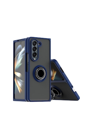 Samsung Galaxy Z Fold 6 Uyumlu Kılıf Yüzüklü Standlı Extra Darbe Koruma Sert Kapak - Lacivert