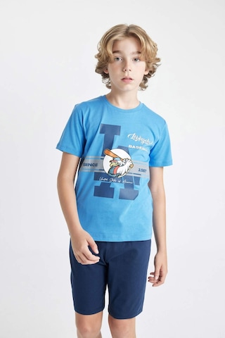 Defacto Erkek Çocuk Baskılı Kısa Kollu Şortlu Pijama Takımı C7911a824smbe277 Mavi