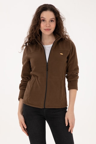U.S. Polo Assn. Kadın Kahverengi Fermuarlı Dik Yaka Polar Sweatshirt 50316729-VR029