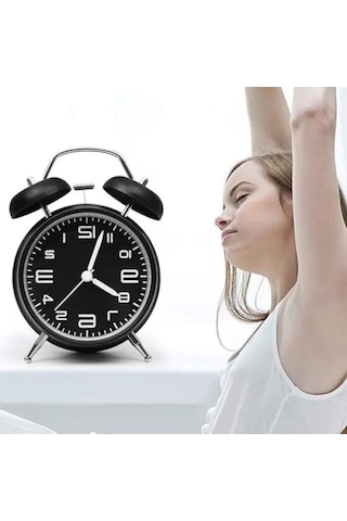 Yüksek Zil Sesine Sahip Sessiz Alarm Masa Çalar Saat, Büyük Boy, Siyah 07 Beyaz